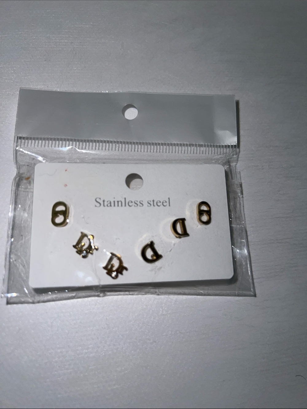 Gold Letter D Stainless Steel Stud Earrings - Set of 6